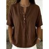 Women's Linen Blend Henley Neck Short Sleeve Casual Shirt