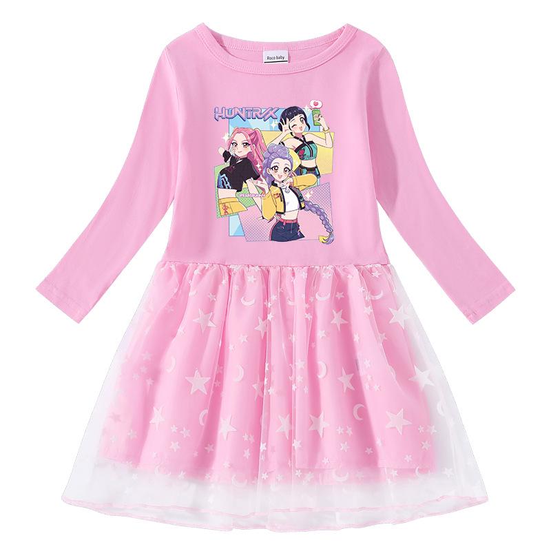 Vestido de Princesa con Lentejuelas Arcoíris de Manga Larga Kpop Demon Slayer para Niñas