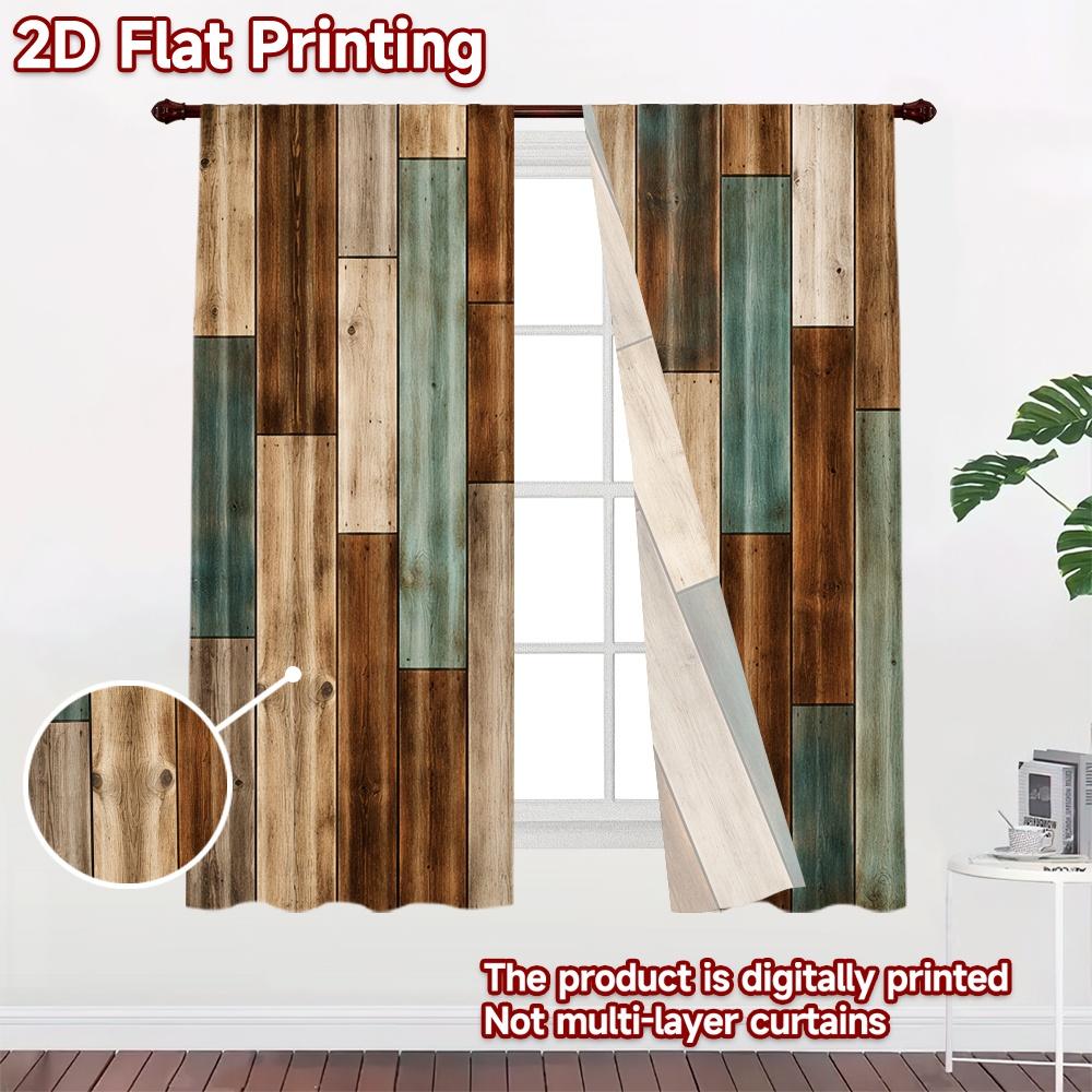 2D Flat Printing 2pcs Curtain Curtains Rustic Wooden Plank Arrangement Digital Printed Polyester Drapes Festive Curtains Use for
