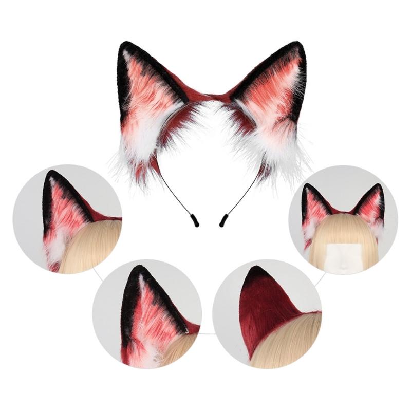 Anime-Cosplay Props Foxes Ears and Tail Set Plush Furry Animal Ears Hairhoop with Foxes Tail Fancy-Dress Party Costumes