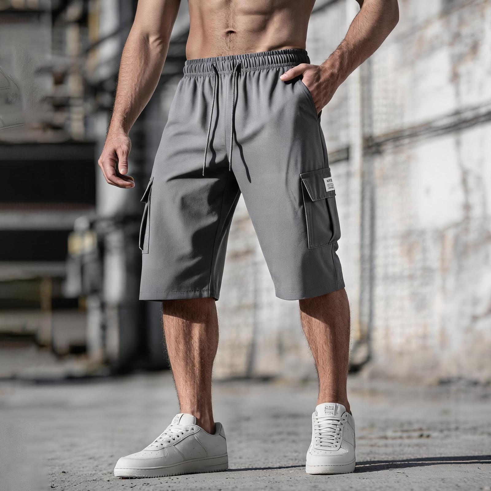 

Men s Solid Color Cargo Shorts Summer Lightweight Outdoor Sports Multi Pocket Casual Workwear Shorts with Elastic Waist Drawstring XL