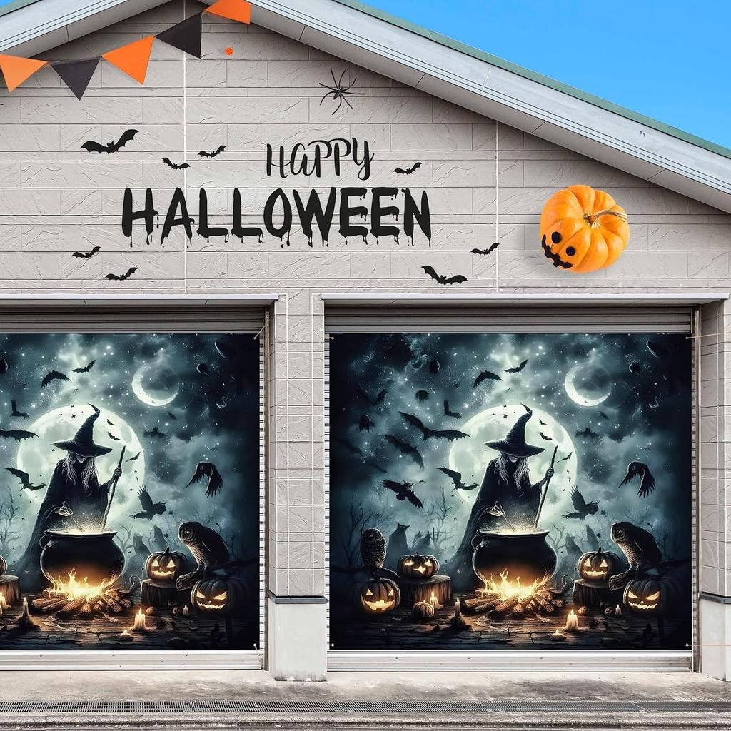 7 X 8 Ft Halloween Garage Door Cover Decorations Witch Cauldron Banner Hanging H