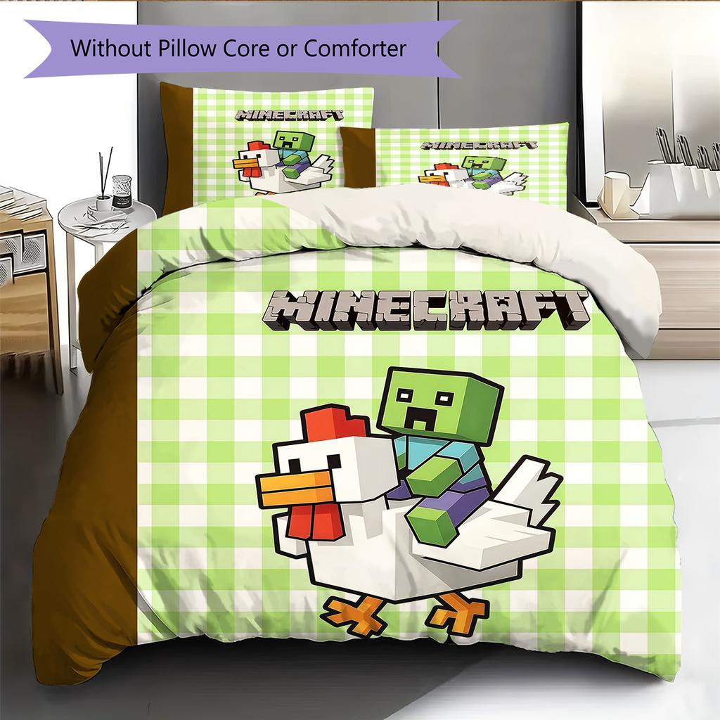 Minecraft Zombie Pattern Bedding Quilt Set Home Decoration Gift (1 * duvet cover + 2 * pillowcase without core)
