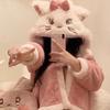 Womens Cute Marie Cat Coral Fleece Robe Winter Thick Warm Home Sleepwear Nightdress