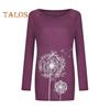 Tunique grande taille pour femme, imprimé pissenlit, chemise longue, col ras du cou, manches longues, pull-over, chemisier décontracté, coupe ample, pour le travail et la vie quotidienne