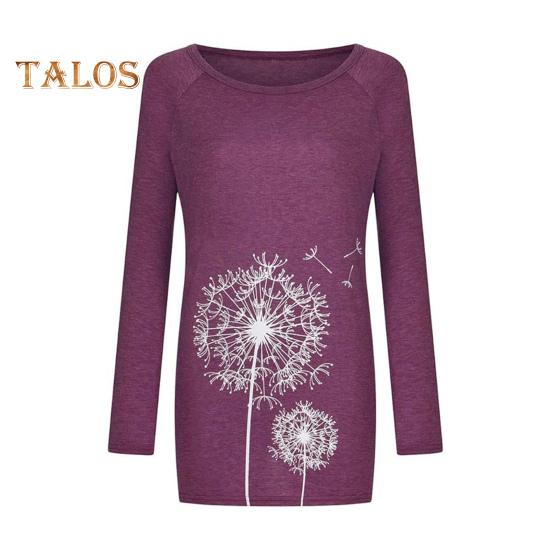 Tunique grande taille pour femme, imprimé pissenlit, chemise longue, col ras du cou, manches longues, pull-over, chemisier décontracté, coupe ample, pour le travail et la vie quotidienne
