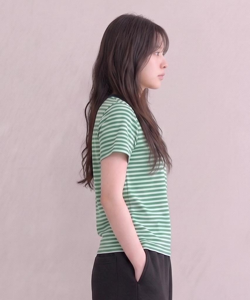 ADERNM Slub Stripe Crop T Green