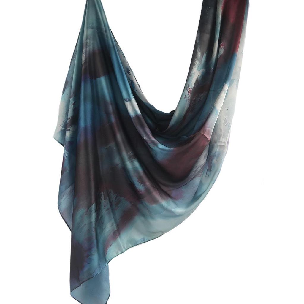 Silk Printed Marble Ethnic Headscarf and Shawl