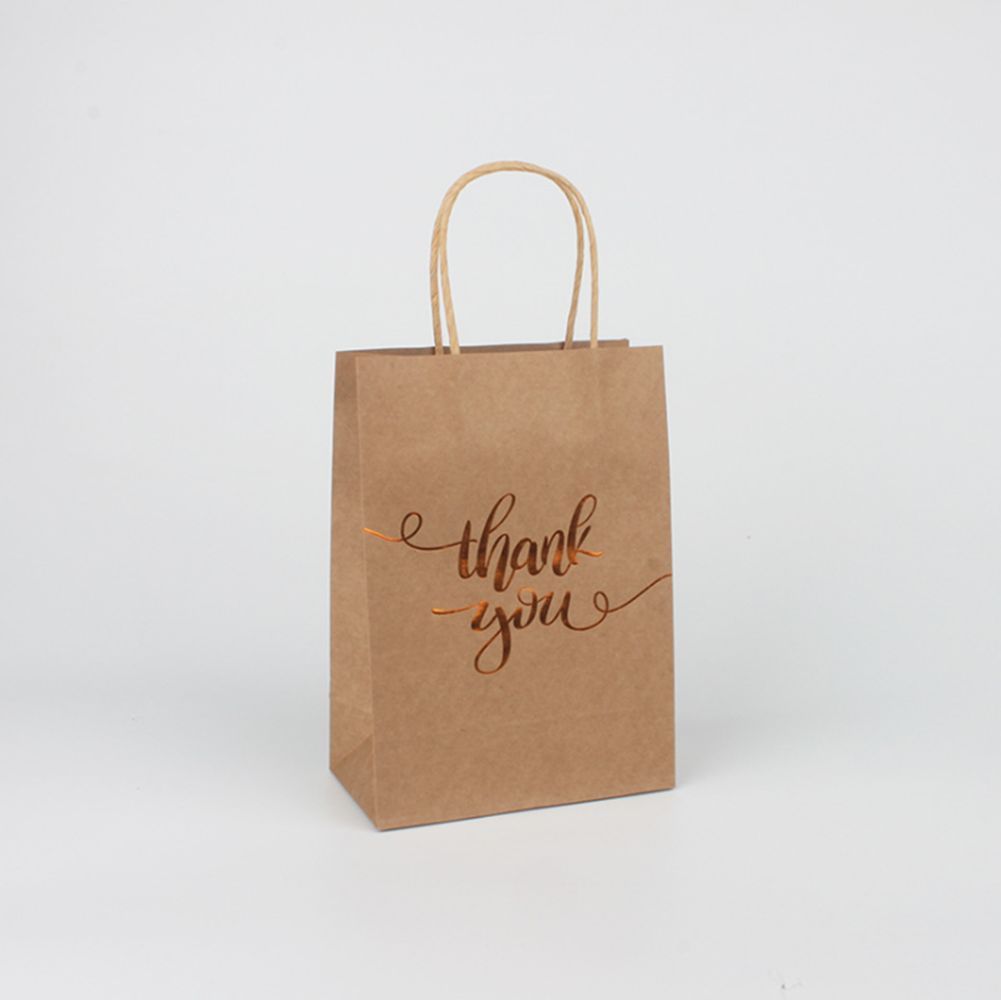 

Wedding Xmas Party Brown Paper Bags Thank You Print Paper Gift Bags Foil 10-Pack
