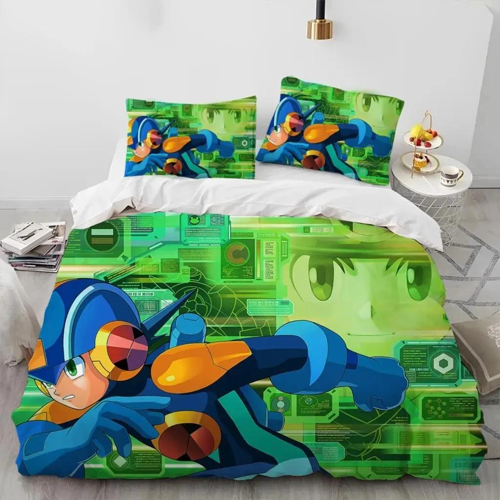 3D tlač Rockman Megaman Hra Kreslený posteľná súprava Chlapci Dievčatá Dvojlôžko Kráľovská veľkosť Obliečka na paplón Obliečka na vankúš Posteľ Deti Dospelí