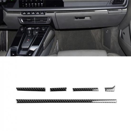 For Porsche 911 992 - 5PCS Soft Carbon Fiber Center Console Trim Cover