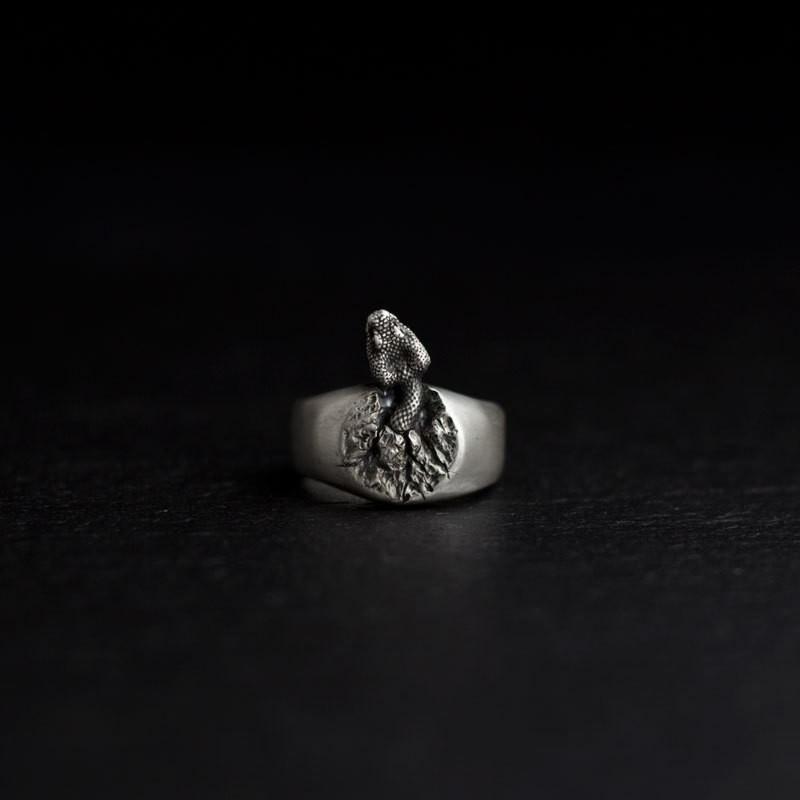 Handmade Vintage Snake Zodiac Ring Adjustable Open Band Copper Unisex Wide Statement Women Men