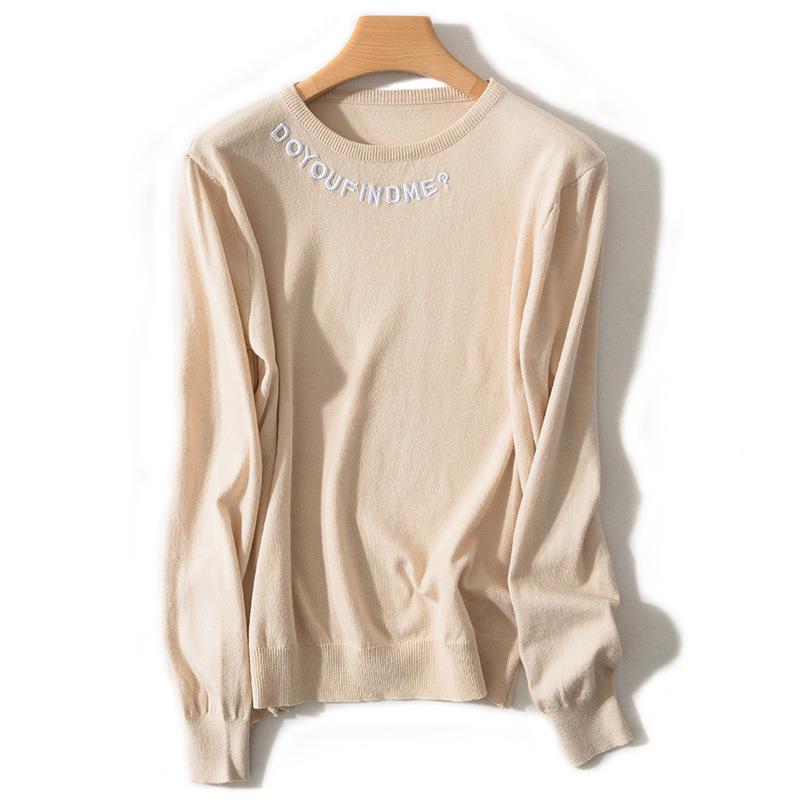 

Женский вышитый трикотаж в стиле колор-блок - Приталенный крой, круглый вырез, весенняя верхняя одежда M for 90-105 jin