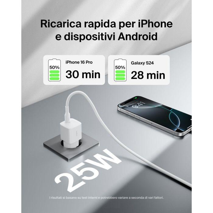 Belkin BOOST Charge Caricatore USB-C 25W PD PPS Ricarica Rapida Universale Bianco