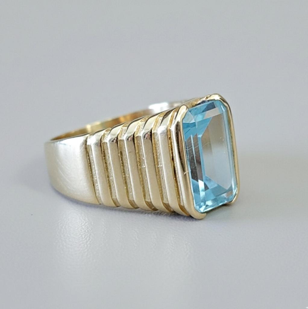 Aquamarine Ring, 925 Solid Sterling Silver, Brass Ring, Mens Signet Ring, Gemstone Ring, Gift for Partner