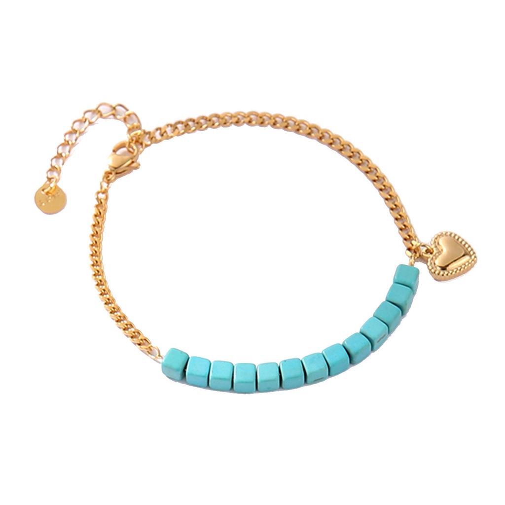 Damen Retro Türkis Titanstahl Perlenarmband - High-End Modeschmuck