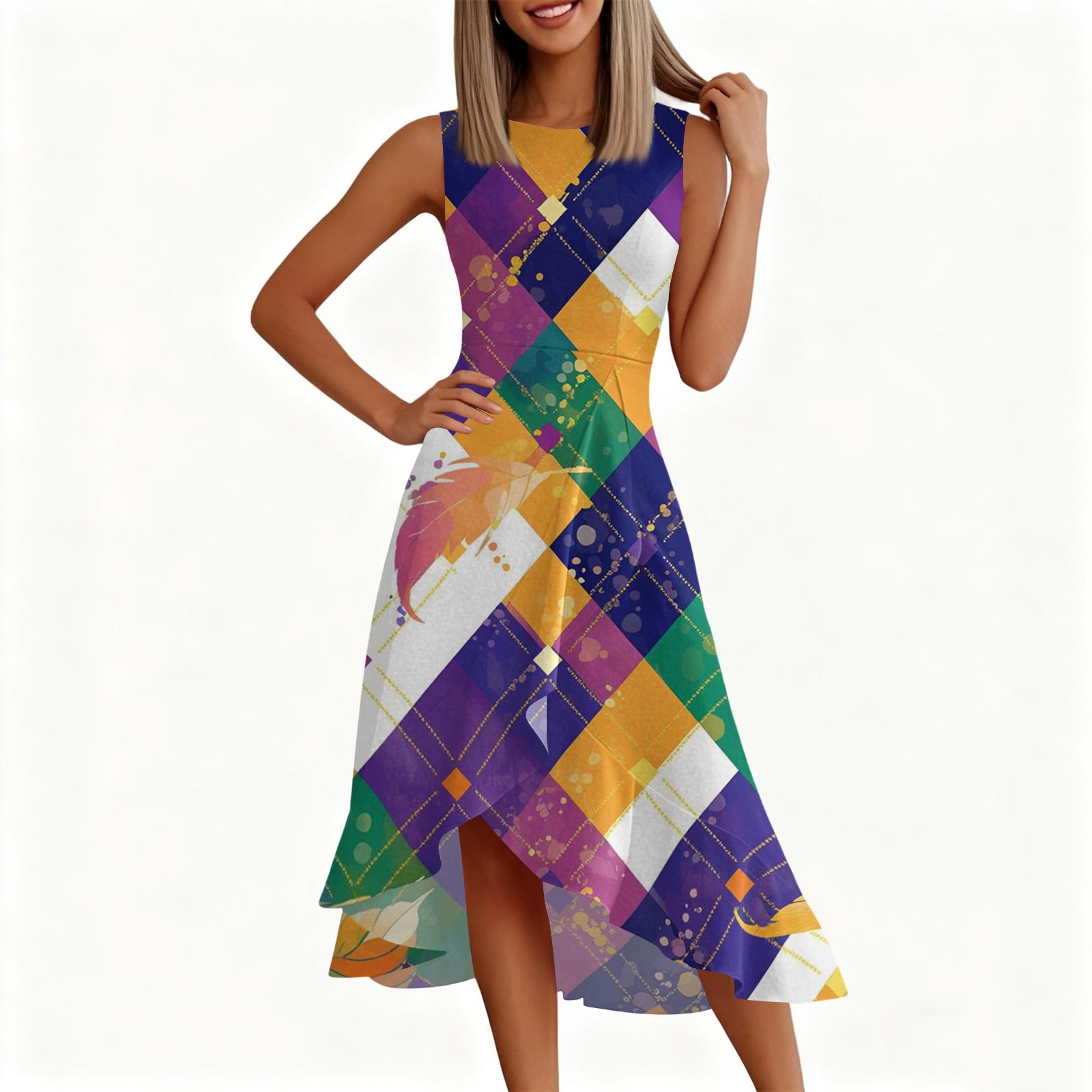 

Женское модное повседневное платье без рукавов с круглым вырезом, принтом, оборками и молнией XL жёлтый