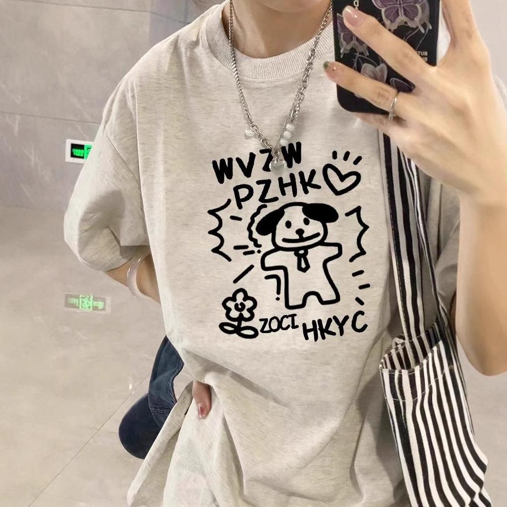 2025 Women's Loose-Fit Cartoon Cotton Tee - Large Size, Short-Sleeved, Summer Design