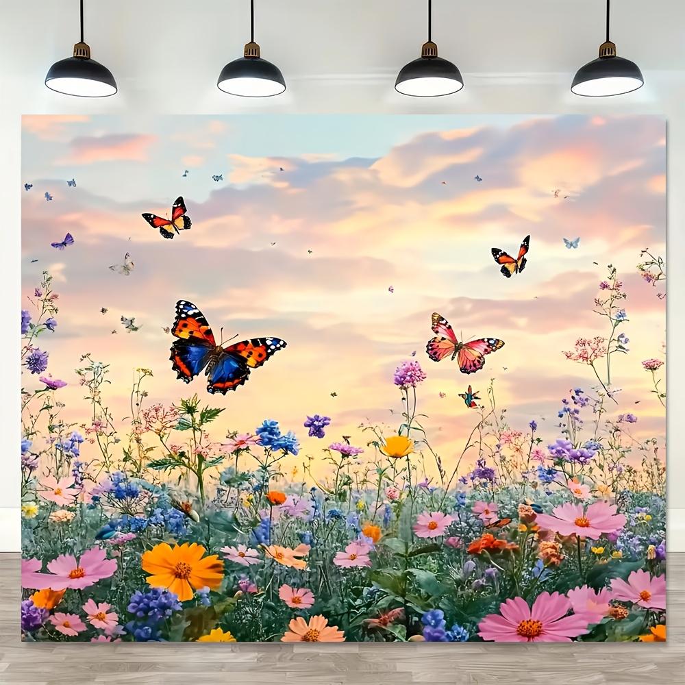 Flower Sea Butterfly Tapestry Pink Cosmos Purple Small Flowers Living Room Feature Wall Room Decor