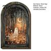 Solid Wood Picture Frame Halloween Vintage Arch Wooden Sign, Gothic Spooky Ghost Wall Hanging Decor Dark Academia with Bracket, Rustic Aesthetic Home