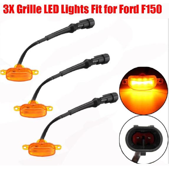 MACHSWON 3pcs LED Front Grille Marker Lights,Compatible with Ford F-150 Raptor 2004-2019,Compatible with Dodge Ram 1500 2013-2018 Aftermarket Grilles