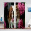 Animal Dog Australian Shepherd Lays In Pink Flowers Tulle Curtains for Living Room Bedroom Decor Transparent Sheer Voile Curtain