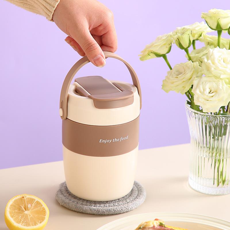 600ml tragbarer isolierter Suppenbecher mit Löffel, Macaron-Farbe Haferflocken Frühstücksglas für das Büro