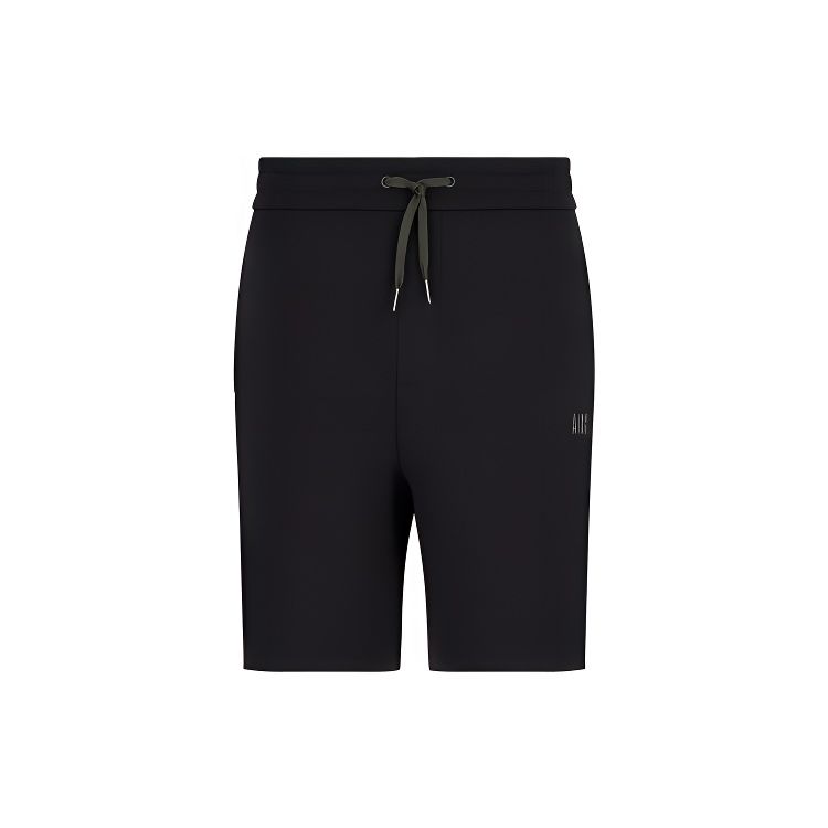 Armani Exchange SS22 Solid Color Mid Waist Drawstring Logo Straight Loose Casual Shorts Men Shorts Black 6LZSFD-ZJ5NZ-1200