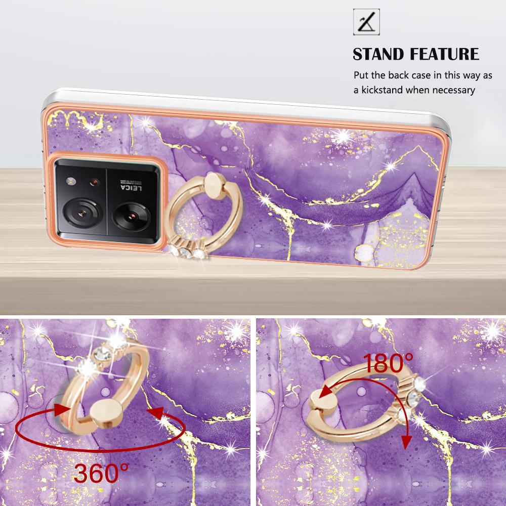 For Xiaomi 13T/13T Pro/Redmi K60 Ultra Case with Ring Kickstand Marble Pattern Electroplating TPU Back Cover