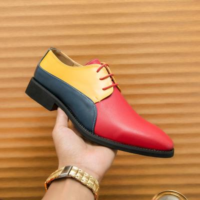Men's Shoes Large Size Men's Double Color British Business Dress Leather Shoes Retro Casual Shoes Hairstylist Trendy Shoes Men