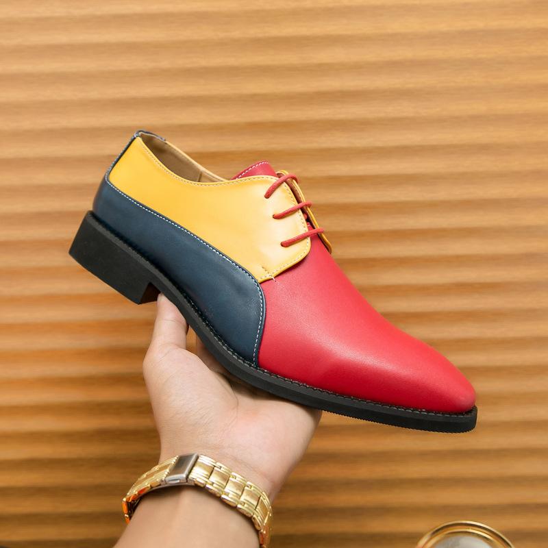 Men's Shoes Large Size Men's Double Color British Business Dress Leather Shoes Retro Casual Shoes Hairstylist Trendy Shoes Men