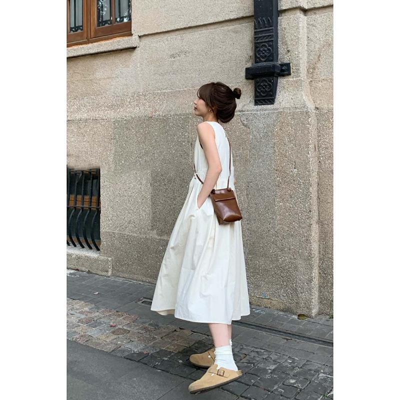 Spring Women's White Sleeveless Dress Beach Vacation Casual Dresses