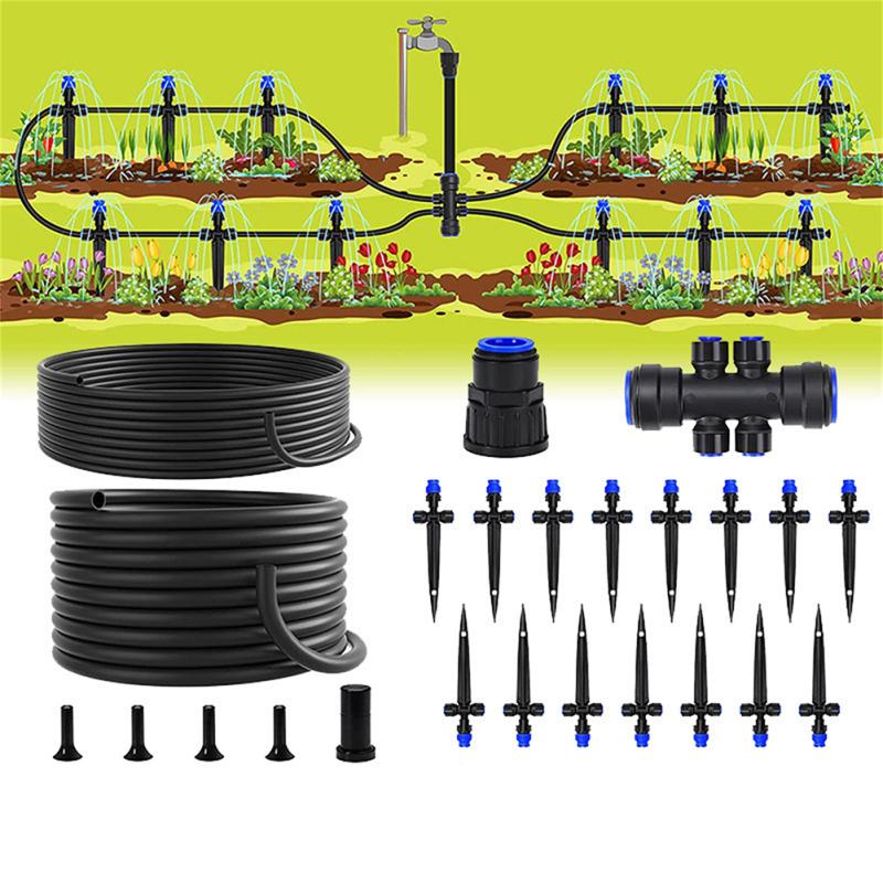 

34 шт. Система полива сада, система капельного орошения с ирригационной трубой 59 футов, 12 регулируемых