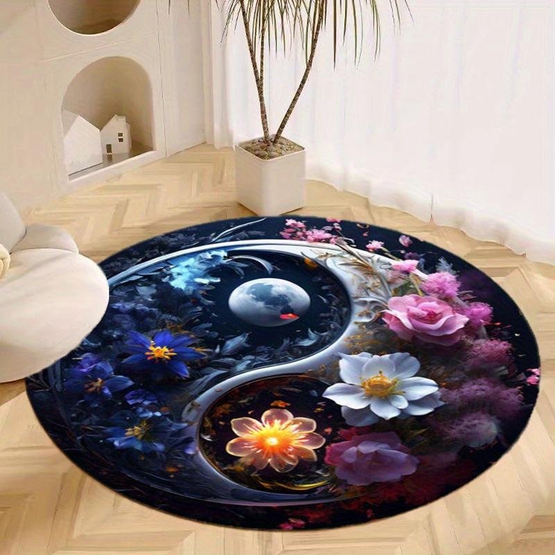 S Yin Yang Flower Round Rug Nonslip Area Rug Office Chair Mat Carpet For Living Room Bedroom Home Decor