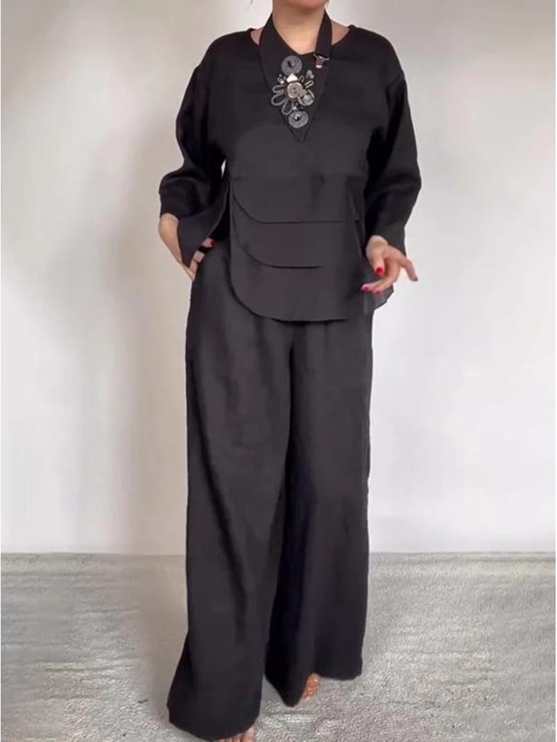 

Летний европейско-американский однотонный комплект женской моды с карманом и круглым вырезом XXL