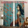 2D FLAT PRINTING 2pcs Curtains (Without Rod) Mermaid with Goldfish Modern Curtains Roller Blinds Prints Light Filtering Curtains