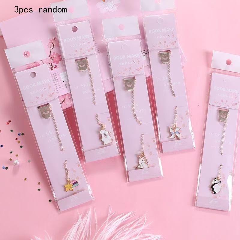Kawai Stationery Creative Cartoon Metal Pendant Bookmark Handbook Decoration Cute Small Student Folder Women School Supplies