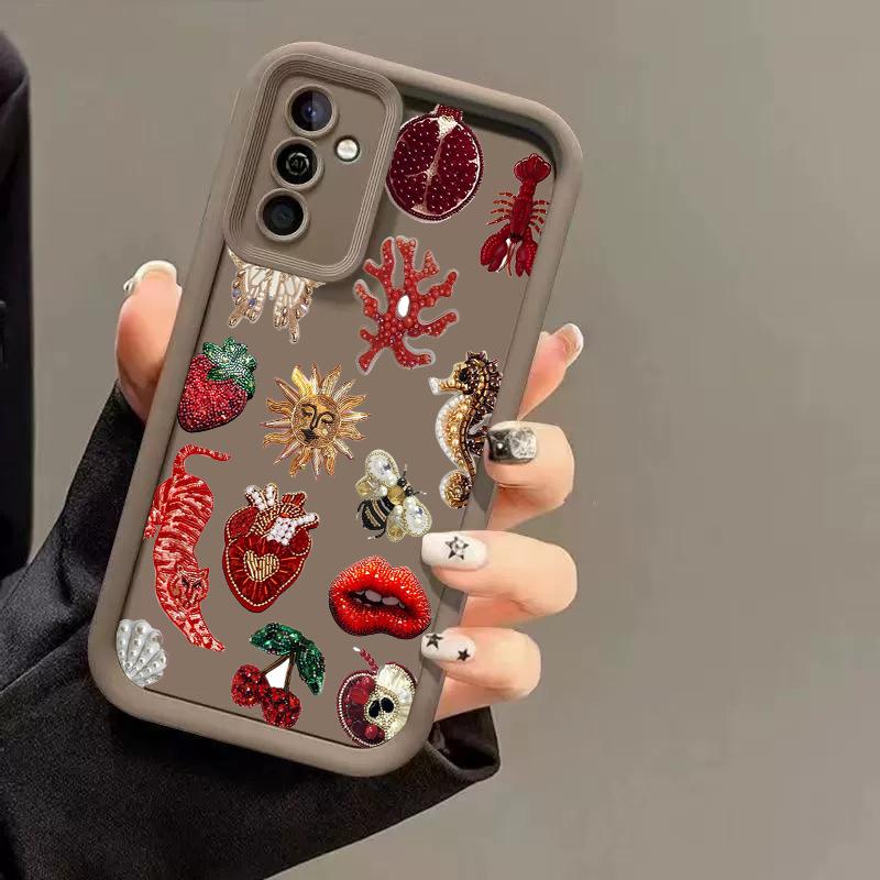 Crab Fish Floral Heart-Shaped Stars Phone TPU Case For Samsung Galaxy S21 S22 S23 FE S24 Plus S25 A16 A35 A54 A55 5G Ultra Cover