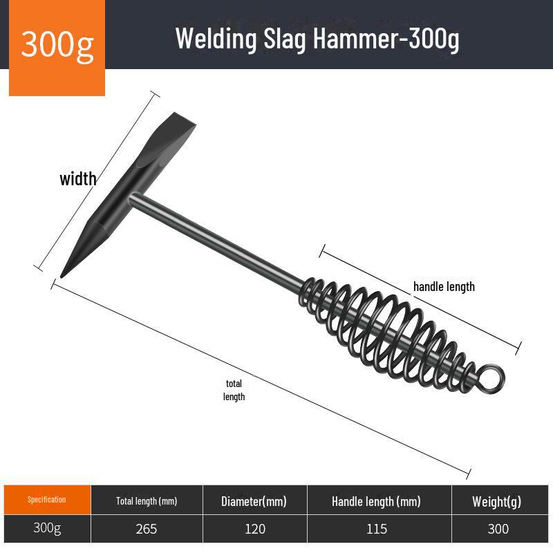 500g Black Stainless Steel Double-Head Slag Hammer with Spring Handle