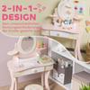 Kids Dressing Table, Girls Vanity Set with Mirror and Stool, 7 Play Accessories, Drawer, Desktop Storage, Pink