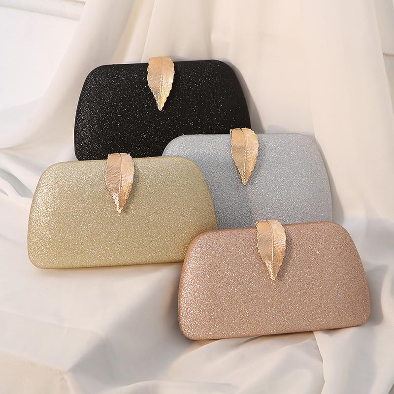 Pu Small Square Clutch With Metallic Leaf Design And Phone Pocket For Party Wear