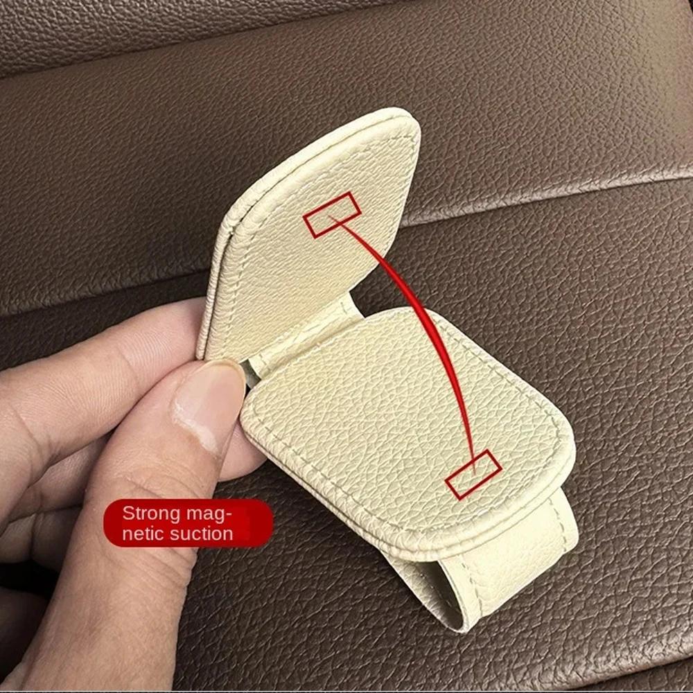 Universal Car Sunglasses Glasses Box Holder Magnetic Leather Clip Card Ticket Holder Car Auto Sun Visor Decoration Accessories