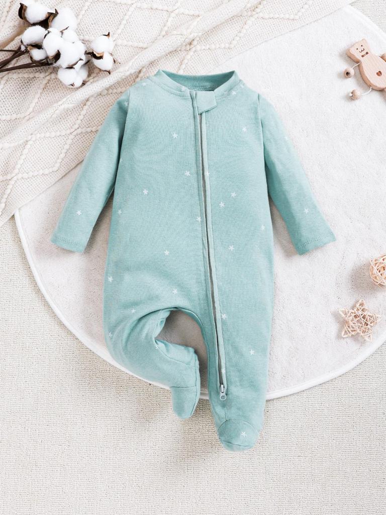 Newborn Long Sleeve Bodysuit with Double Zipper for Easy Change - Autumn/Winter Belly Protection, Prevents Chills
