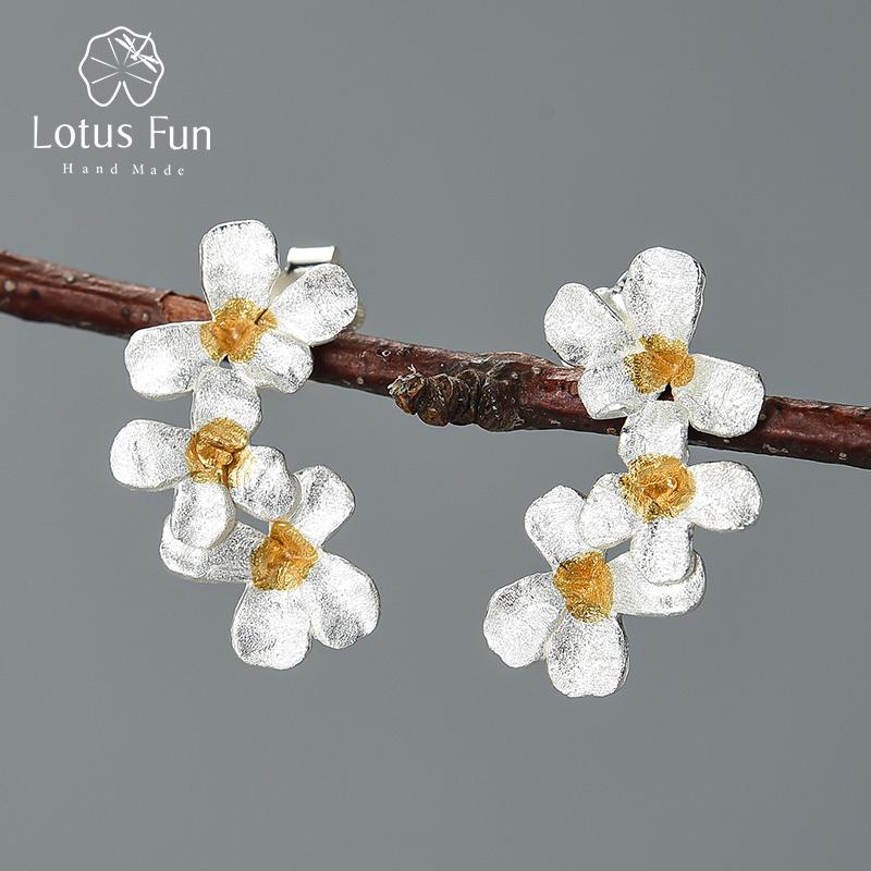 

Серьги-гвоздики Lotus Fun Flower In My Garden, настоящие ювелирные серьги ручной работы из стерлингового серебра 925 пробы для женщин