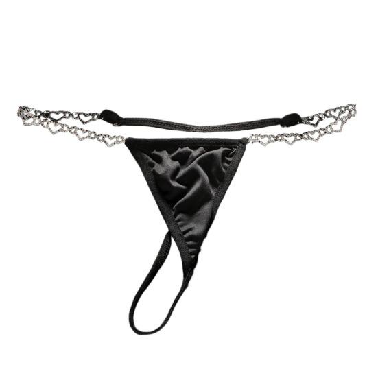 G String Thongs for Women Sexy T-back Low Rise Underwear Plus Size Cheeky Rhinestone Heart Chain Panties