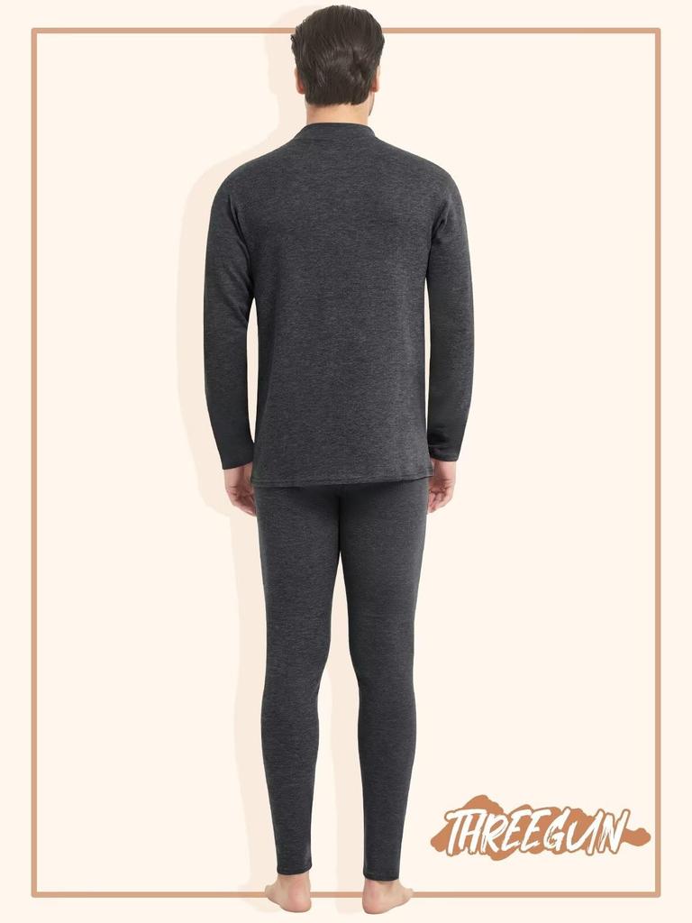 THREEGUN Warm Innerwear High Thermal Cold Weather Front Silk and Wool Size Men's Set, Neck, Fleece-Lined, Innerwear, Heattech, Protection, Opening,