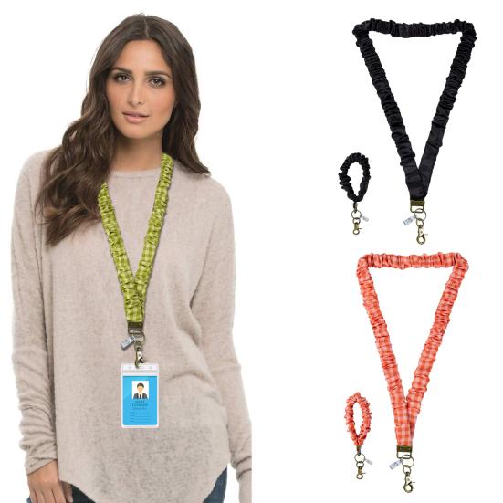 Uttrekkbart elastisk lanyardssett Strikkede scrunchie-stil halslanyards med 2 vanntette ID-kortholdere Nøkkeldekorasjon