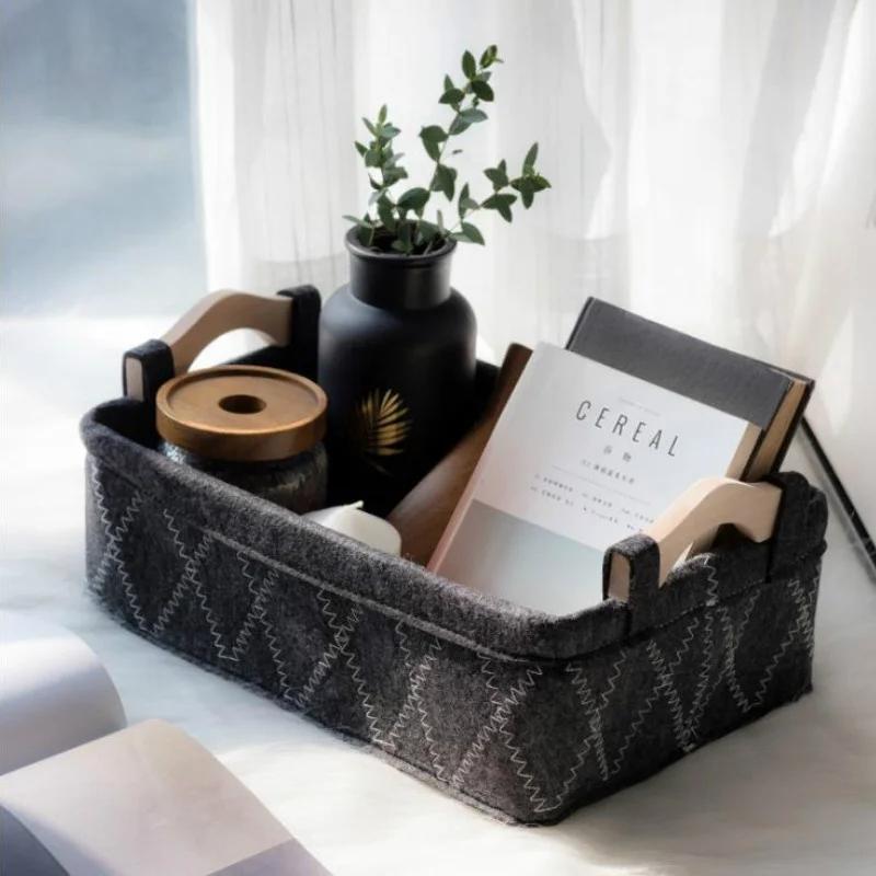 

Коробка для хранения из фетра, контейнер для хранения игрушек, коробка для хранения из фетра с деревянной ручкой, квадратная коробка для хранения, многоцелевая корзина из фетра S чёрный