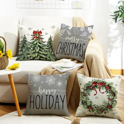 Christmas Wreath, Christmas Tree, Snowflake Elements, Atmospheric Christmas Pillow Cover, Home Decoration, Sofa Cushion