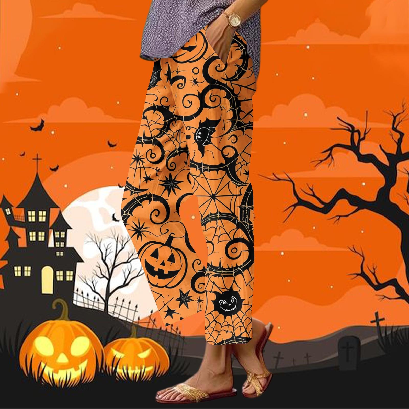 

Женские повседневные модные брюки прямого кроя с принтом на Хэллоуин, брюки с карманами XL коричневый